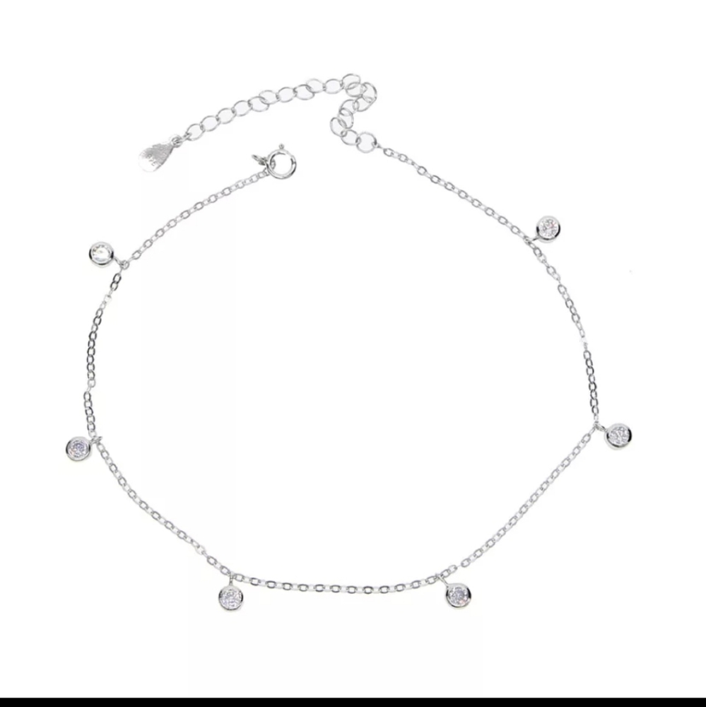 Sterling silver diamond drop anklet